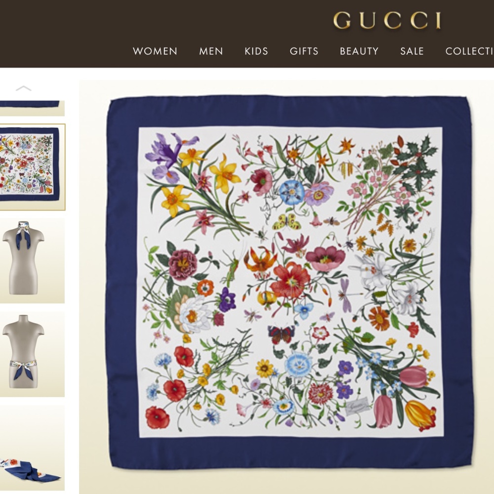 Display # 2 Gucci Scarf Flora Print Blue Border Wrap - Picture 7 of 13